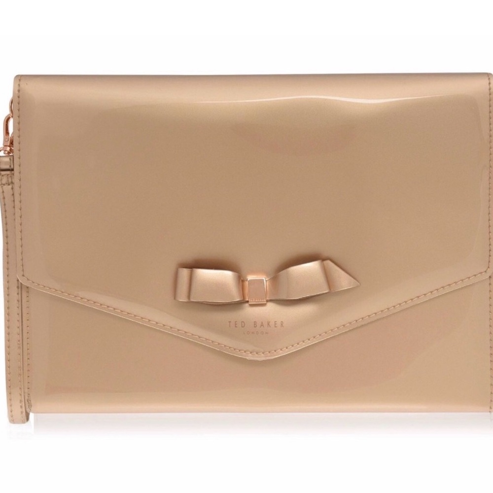 Gold Metallic Wristlet Clutch with Bow Accent